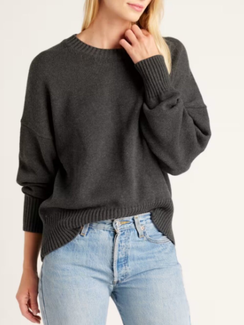 Quince 100% Organic Cotton Boyfriend Crew Sweater Charcoal L NWT